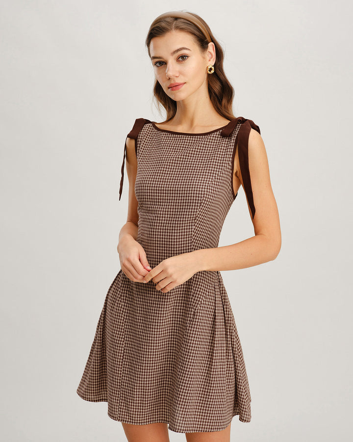 Emilia | Sophisticated Tie Strap Mini Gingham Dress