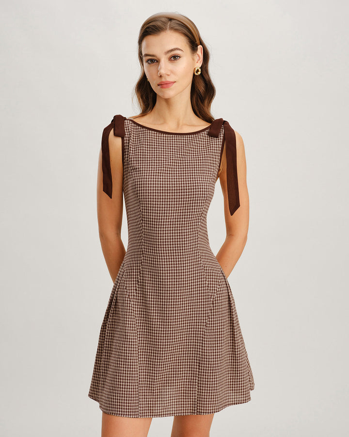 Emilia | Sophisticated Tie Strap Mini Gingham Dress