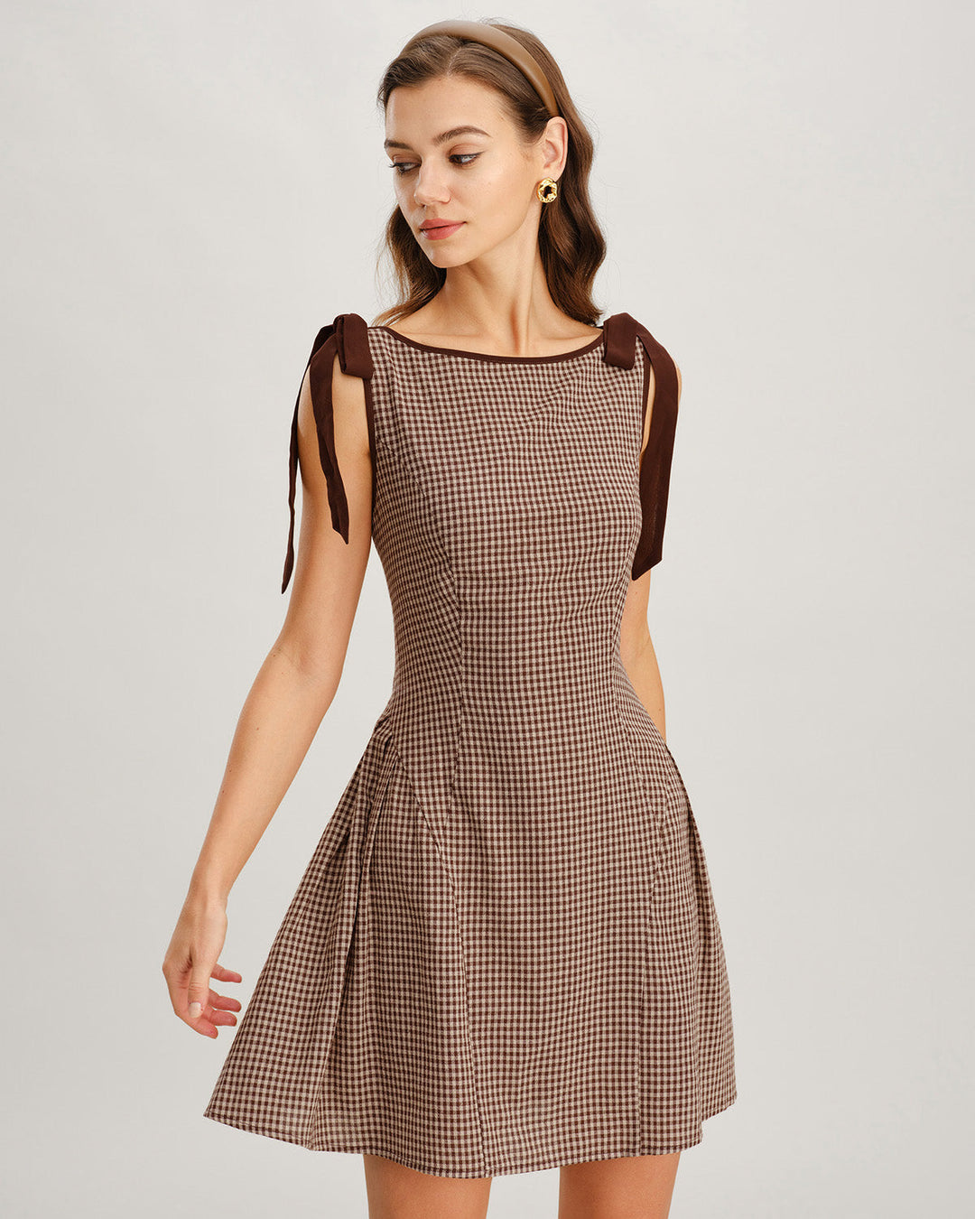 Emilia | Sophisticated Tie Strap Mini Gingham Dress