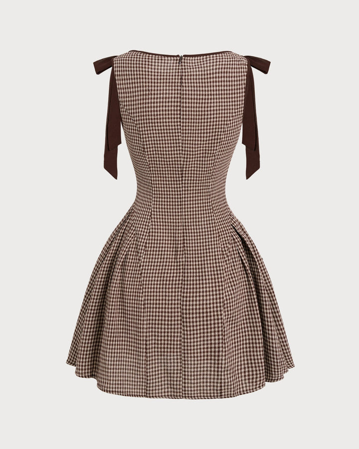 Emilia | Sophisticated Tie Strap Mini Gingham Dress
