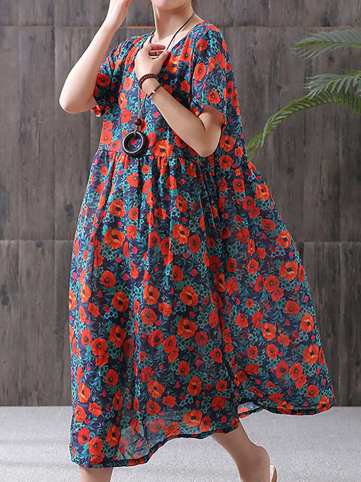 Emily | Plus Size Floral Midi Boho Dress
