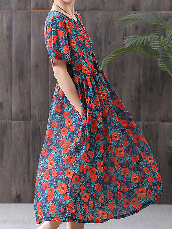 Emily | Plus Size Floral Midi Boho Dress