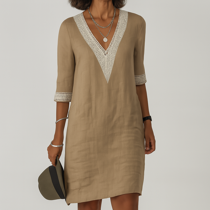 Emily | Refined Crochet Trim V-Neck Casual Dress
