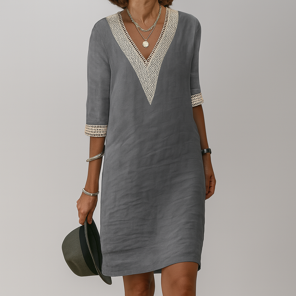 Emily | Refined Crochet Trim V-Neck Casual Dress