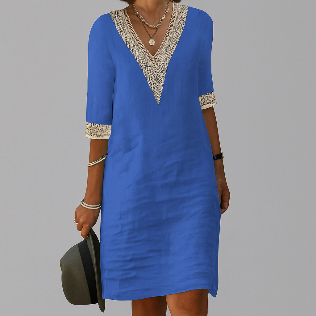 Emily | Refined Crochet Trim V-Neck Casual Dress