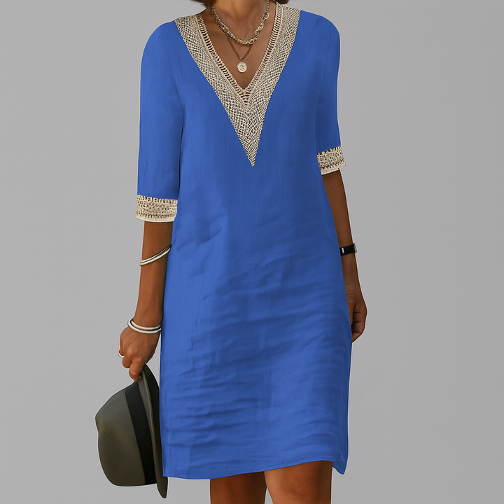 Emily | Refined Crochet Trim V-Neck Casual Dress