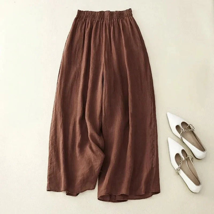 Emily | Refined Wide Leg Linen Pants with Elastic Waist