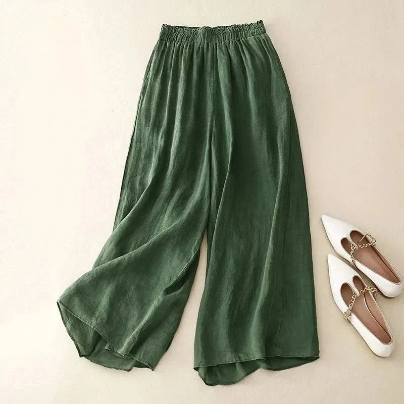 Emily | Refined Wide Leg Linen Pants with Elastic Waist
