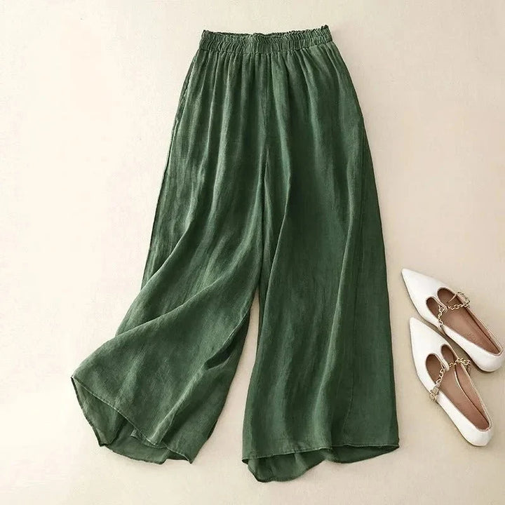 Emily | Refined Wide Leg Linen Pants with Elastic Waist