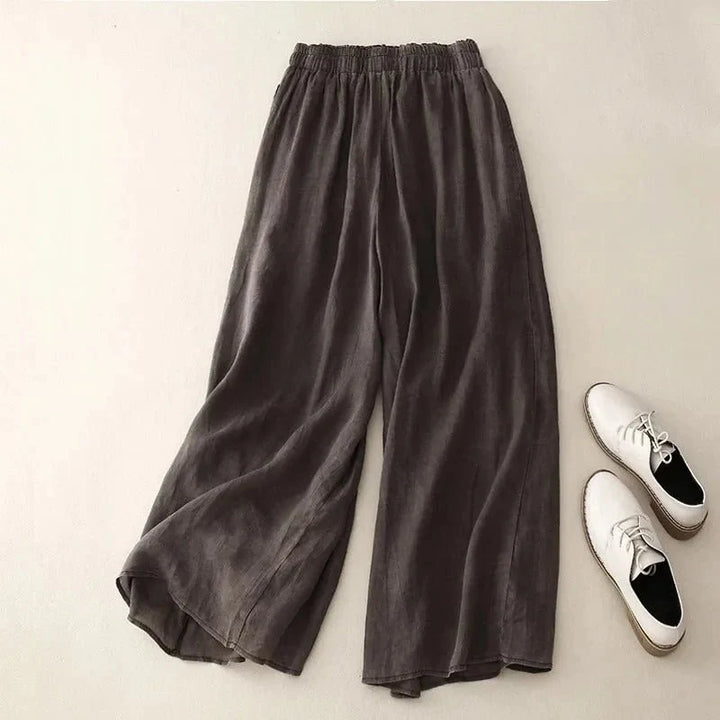 Emily | Refined Wide Leg Linen Pants with Elastic Waist