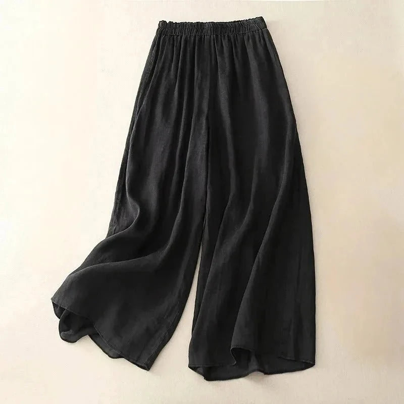 Emily | Refined Wide Leg Linen Pants with Elastic Waist