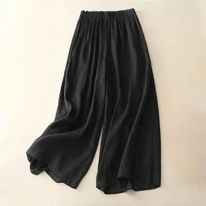 Emily | Refined Wide Leg Linen Pants with Elastic Waist