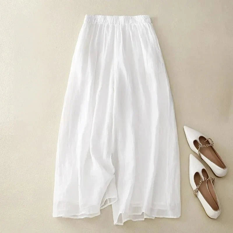 Emily | Refined Wide Leg Linen Pants with Elastic Waist