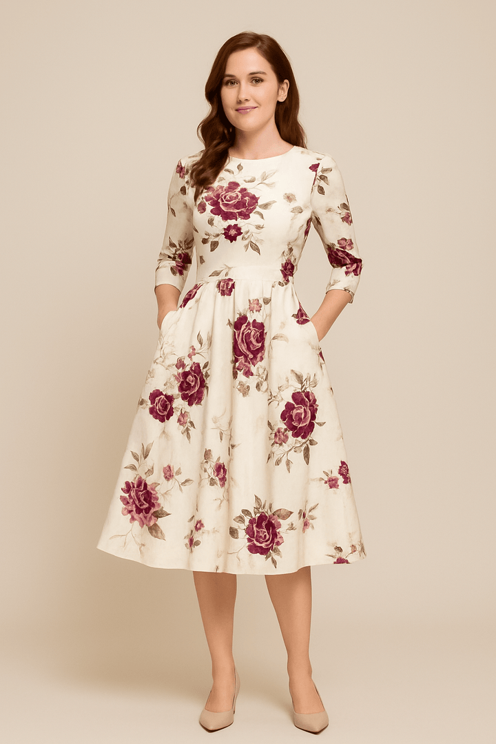 Emily | Relaxed Floral A-Line Midi Cocktail Dress