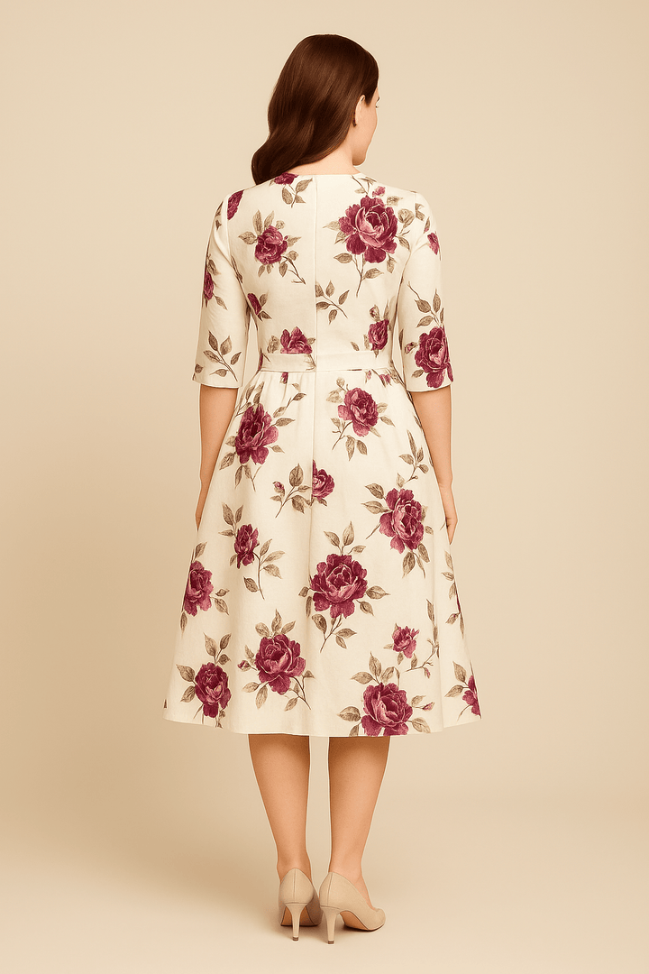 Emily | Relaxed Floral A-Line Midi Cocktail Dress