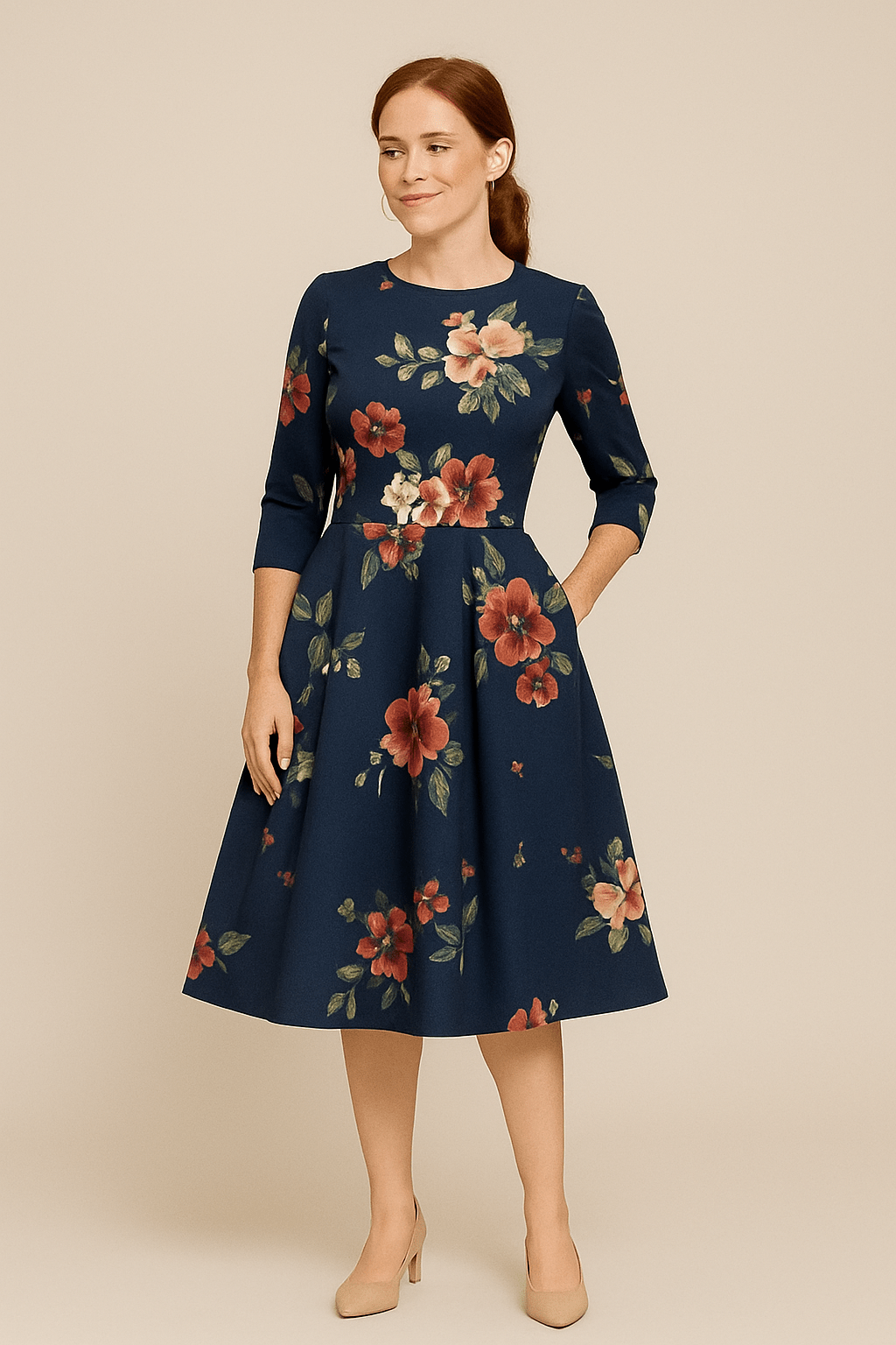 Emily | Relaxed Floral A-Line Midi Cocktail Dress