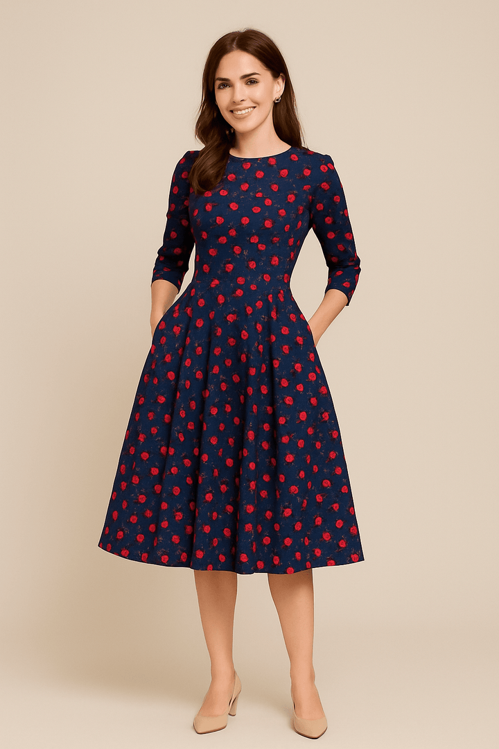 Emily | Relaxed Floral A-Line Midi Cocktail Dress