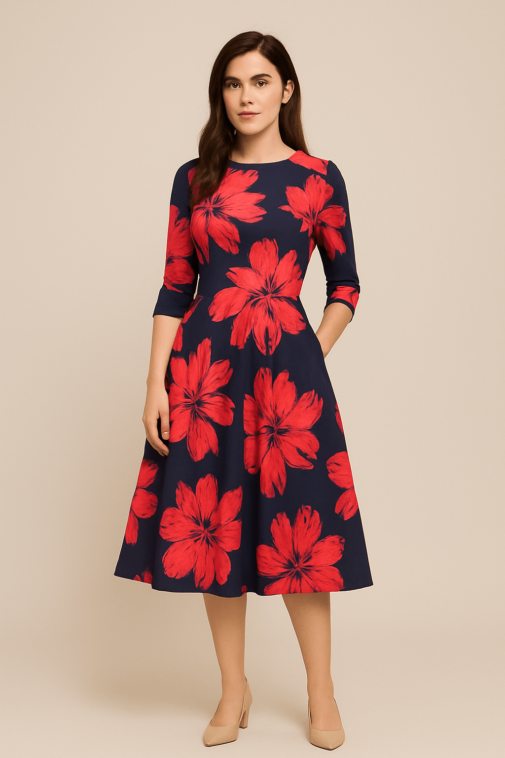 Emily | Relaxed Floral A-Line Midi Cocktail Dress