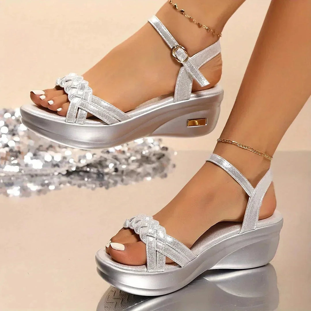 Emily | Sophisticated Braided Strap Platform Wedges