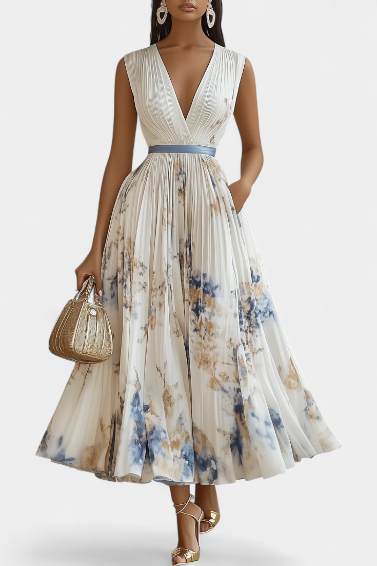 Emily | Stylish Pleated Floral Print Races Dress