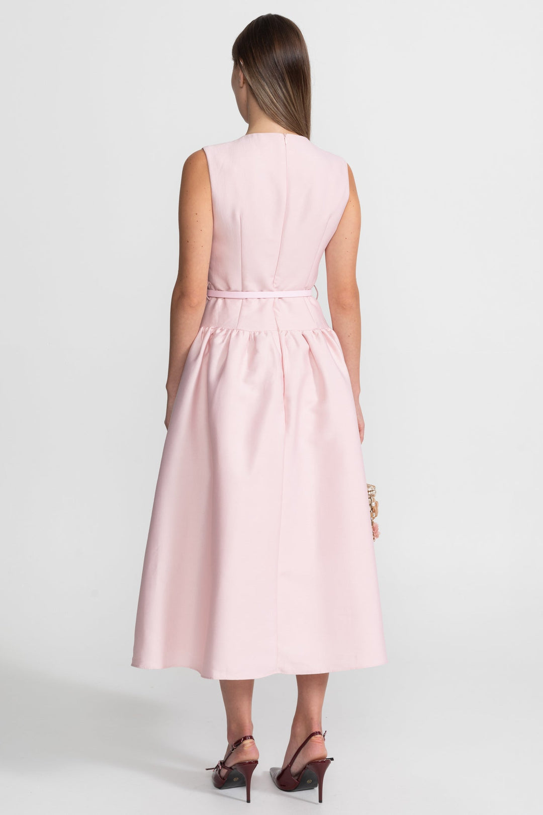 Emma | Graceful Belted Midi Races Dress with Front Pockets