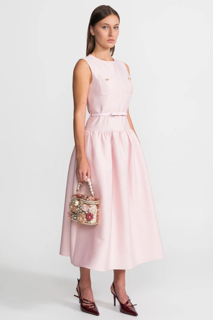 Emma | Graceful Belted Midi Races Dress with Front Pockets
