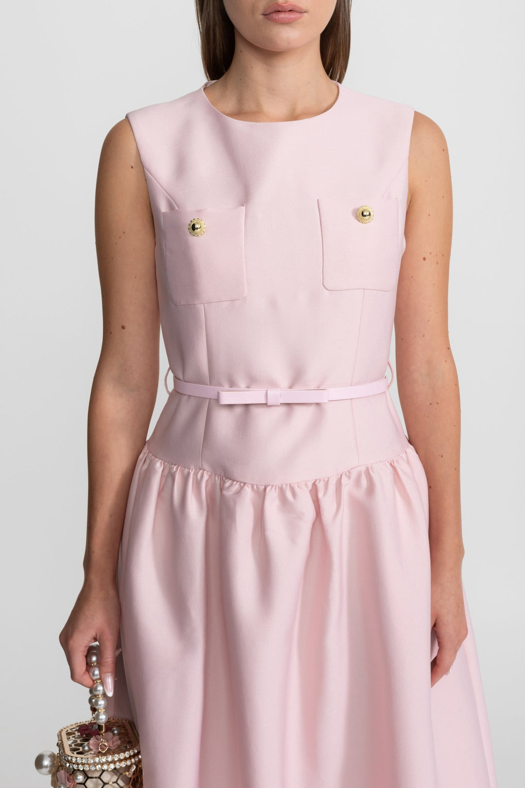 Emma | Graceful Belted Midi Races Dress with Front Pockets