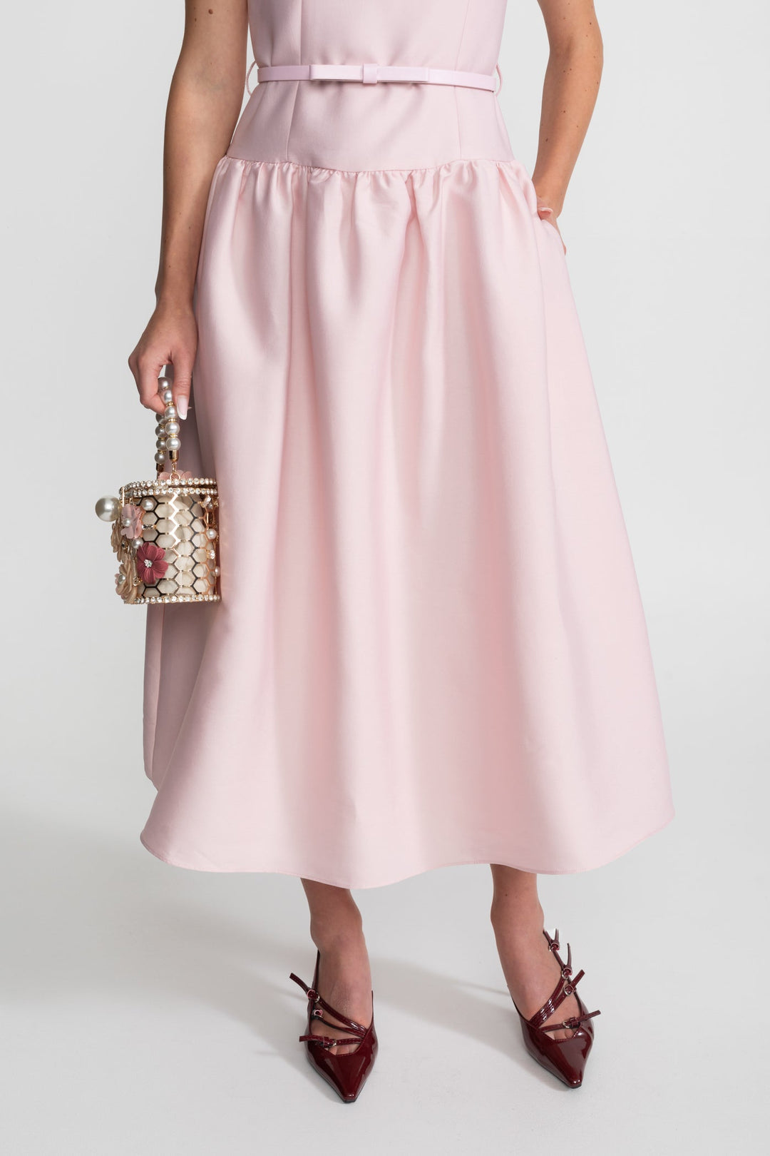 Emma | Graceful Belted Midi Races Dress with Front Pockets