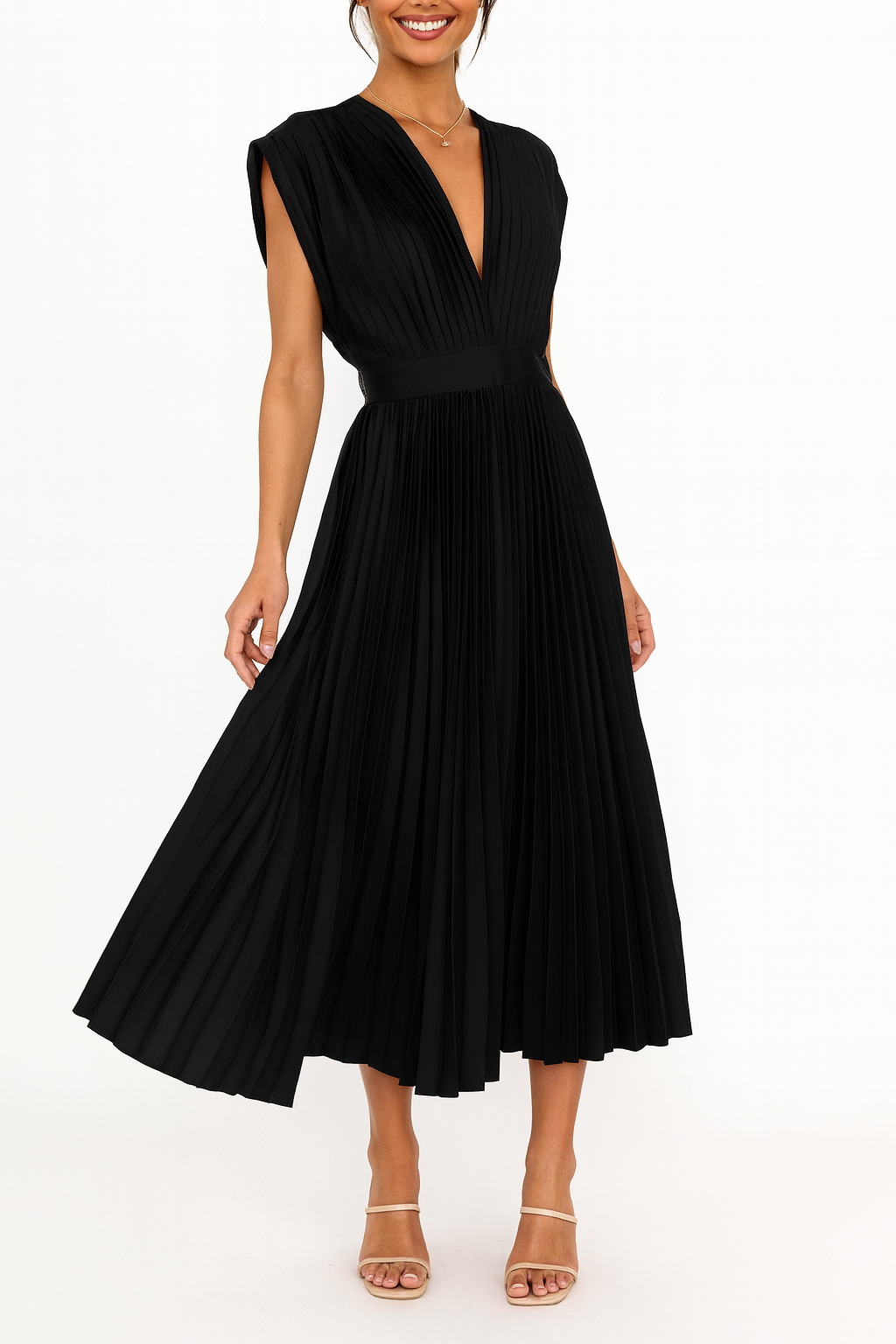 Emma | Relaxed Pleated V-Neck Race Dress