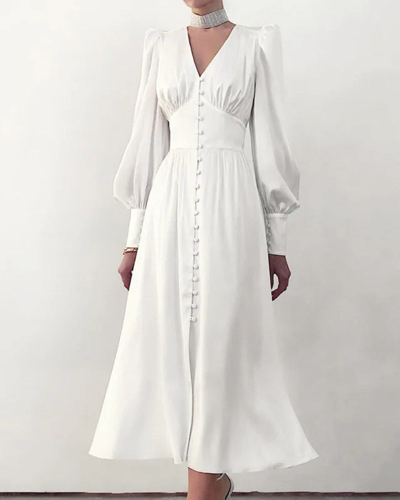 Emma | Relaxed Satin V-Neck Races Maxi Dress with Lantern Sleeves