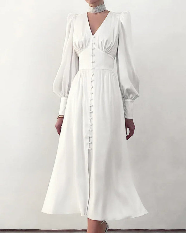 Emma | Relaxed Satin V-Neck Races Maxi Dress with Lantern Sleeves