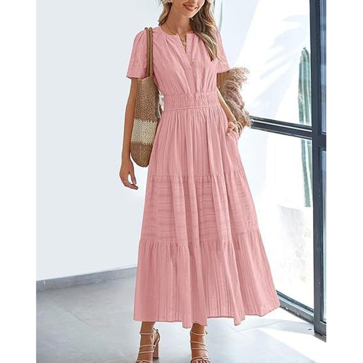 Emma | Sophisticated Tiered V-Neck Maxi Cocktail Dress