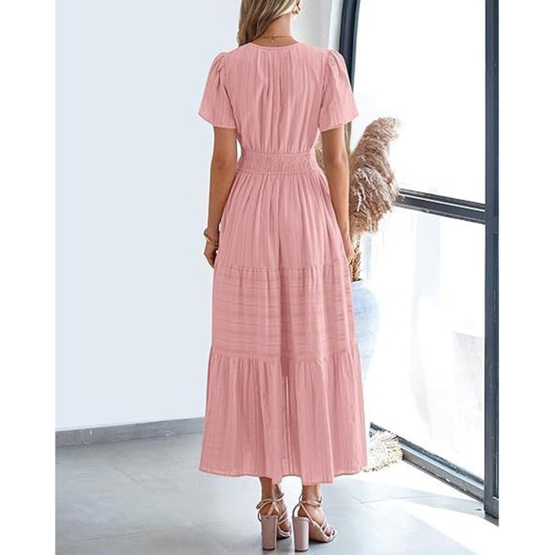 Emma | Sophisticated Tiered V-Neck Maxi Cocktail Dress