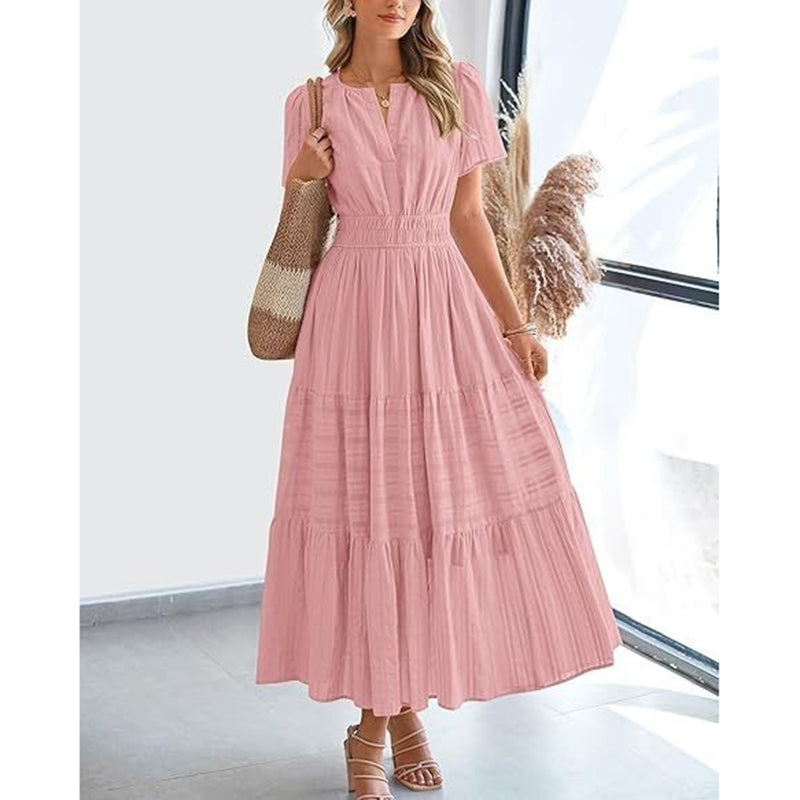 Emma | Sophisticated Tiered V-Neck Maxi Cocktail Dress