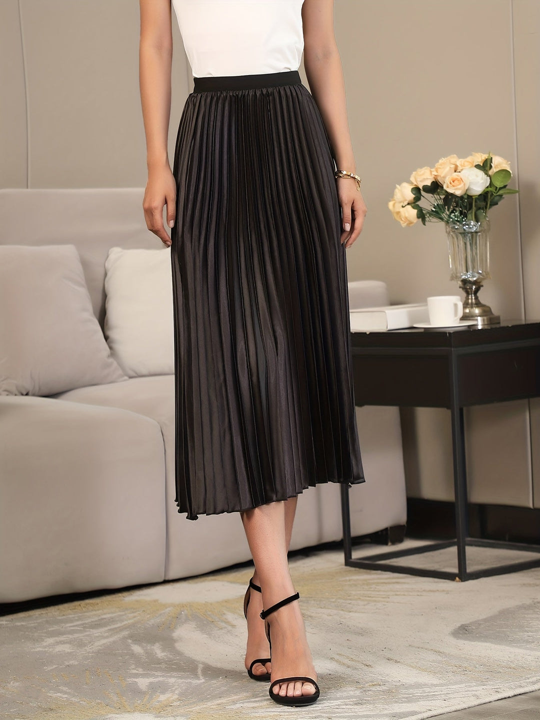 Eva | Cosy Pleated A-Line Midi Skirt