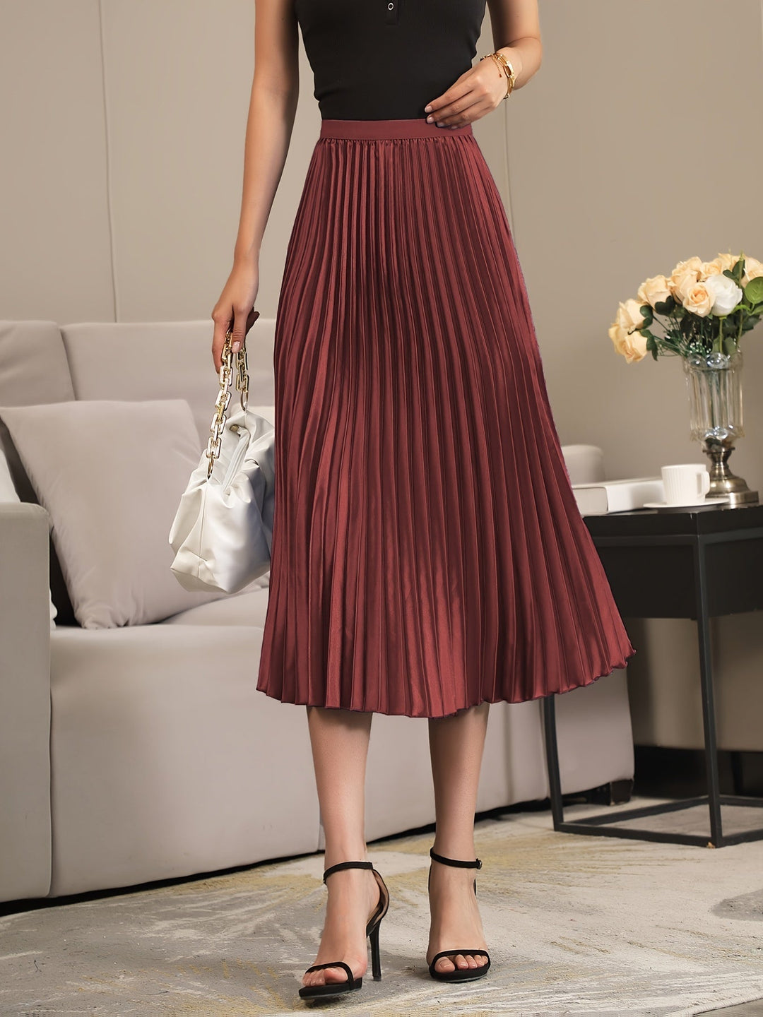 Eva | Cosy Pleated A-Line Midi Skirt