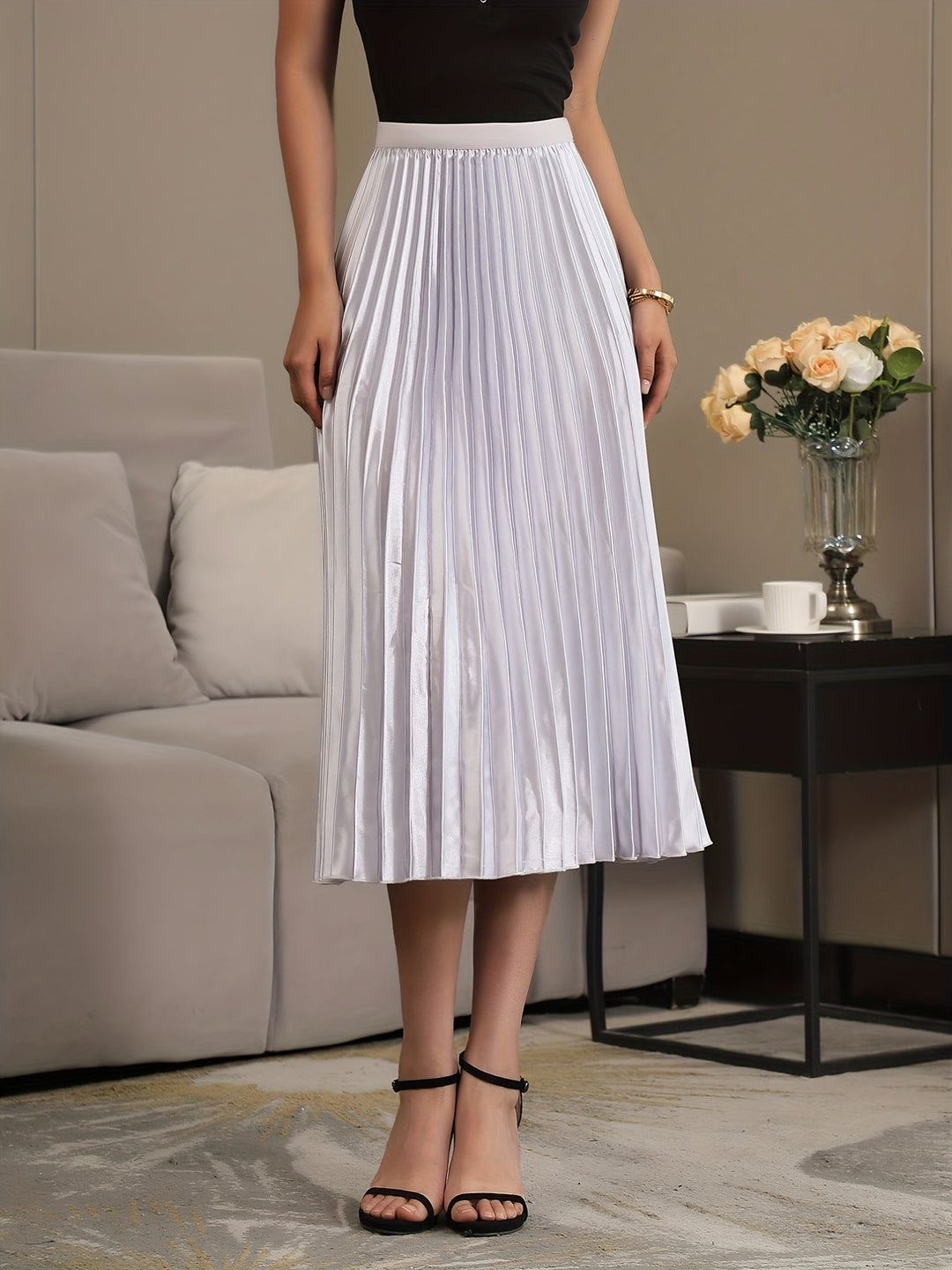 Eva | Cosy Pleated A-Line Midi Skirt
