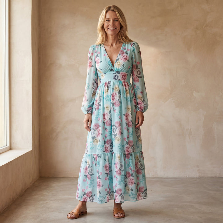 Eva | Stylish Floral Print Races Dress with Long Sleeves