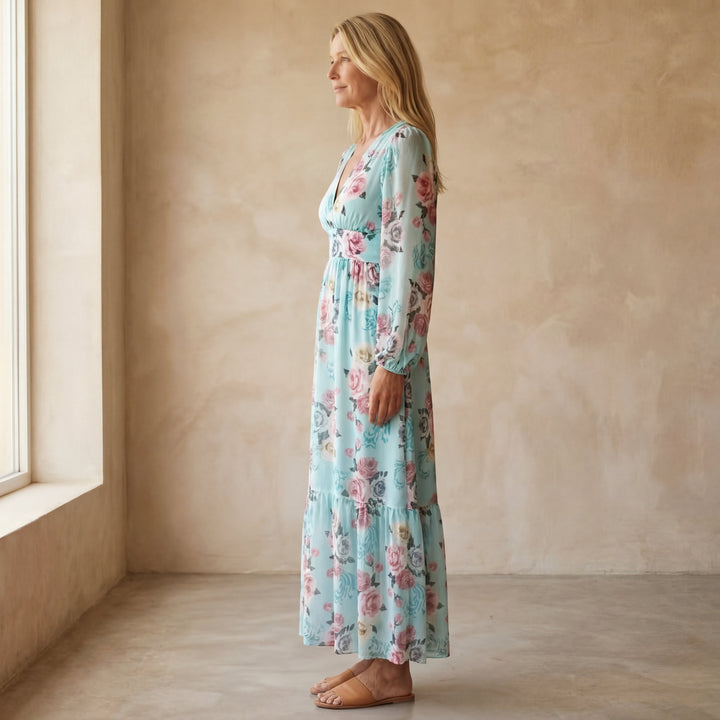 Eva | Stylish Floral Print Races Dress with Long Sleeves