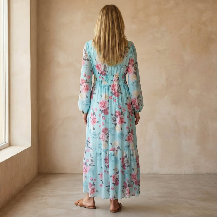 Eva | Stylish Floral Print Races Dress with Long Sleeves