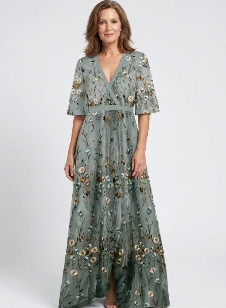 Eva | Timeless Floral Embroidered Races Dress Maxi
