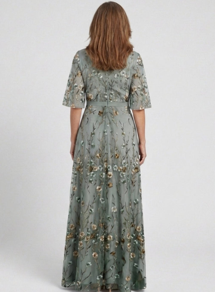 Eva | Timeless Floral Embroidered Races Dress Maxi