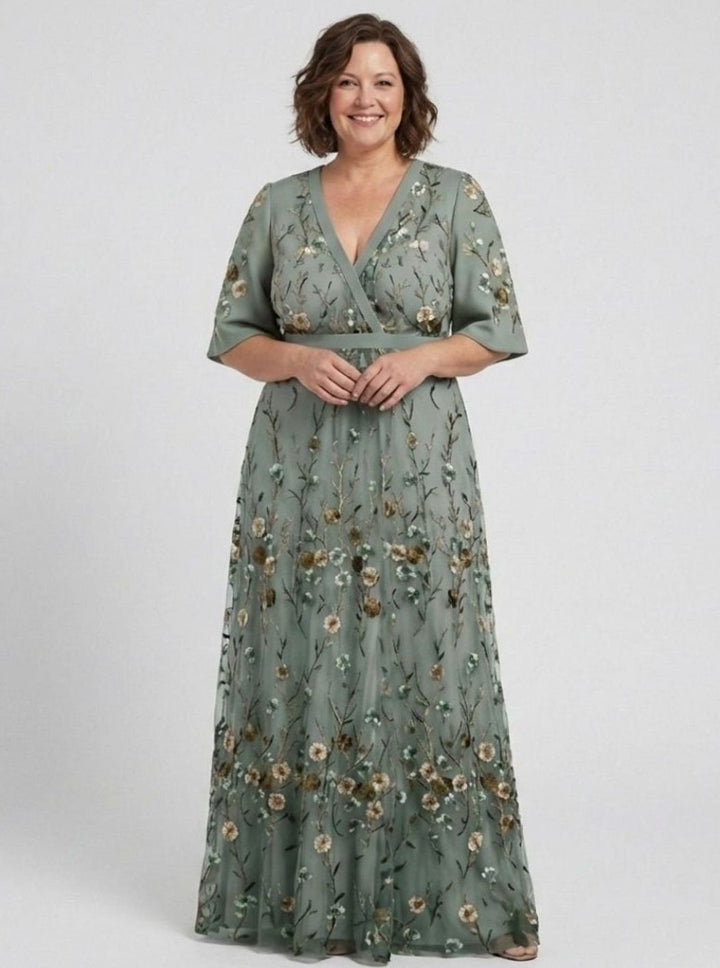Eva | Timeless Floral Embroidered Races Dress Maxi