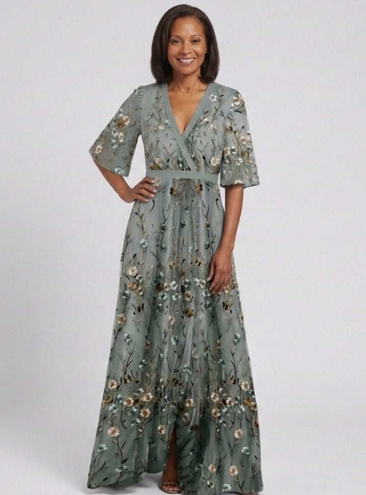 Eva | Timeless Floral Embroidered Races Dress Maxi