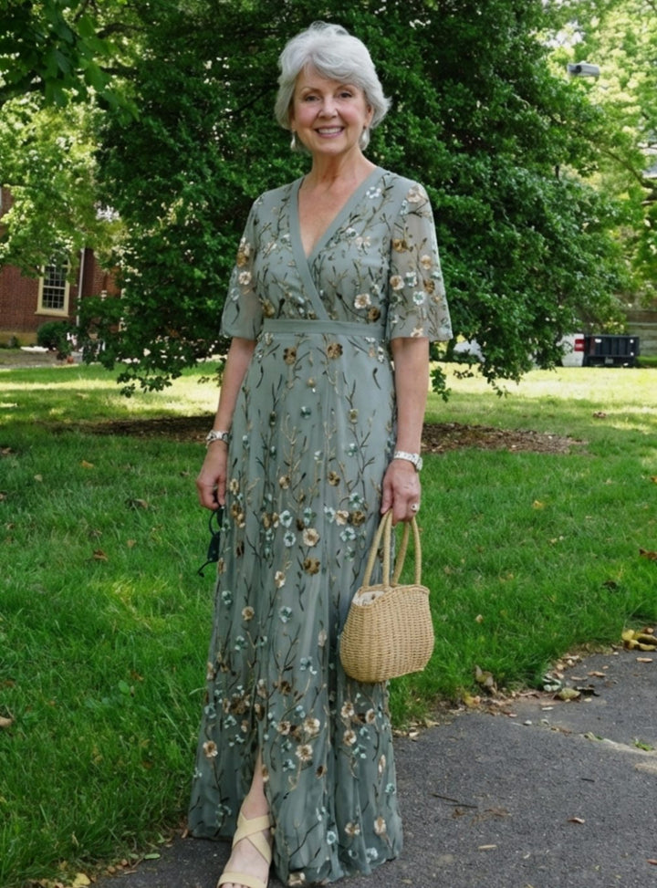 Eva | Timeless Floral Embroidered Races Dress Maxi