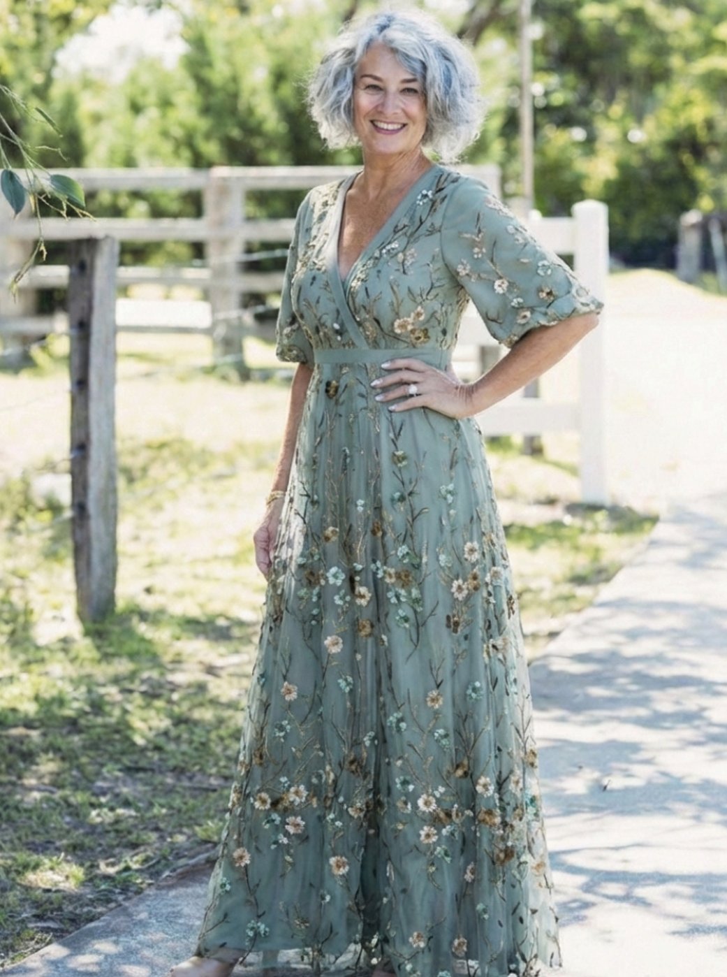 Eva | Timeless Floral Embroidered Races Dress Maxi