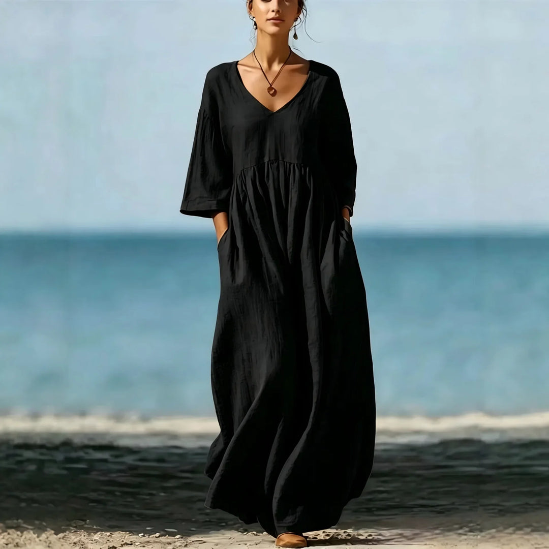 Eva | Timeless V-Neck Maxi Linen Dress Women