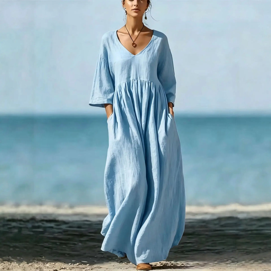 Eva | Timeless V-Neck Maxi Linen Dress Women