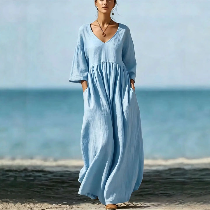 Eva | Timeless V-Neck Maxi Linen Dress Women