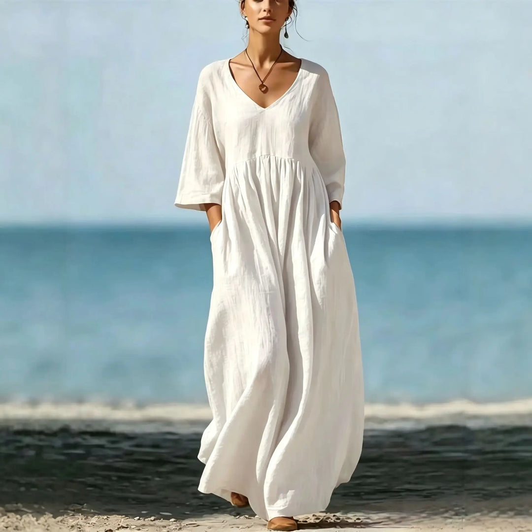 Eva | Timeless V-Neck Maxi Linen Dress Women
